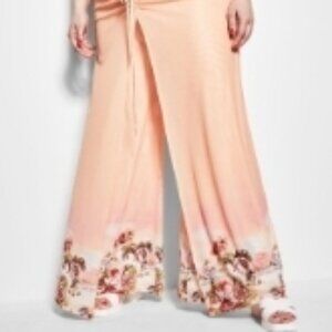 Royalty by Maluma Island Print Peach Ruched Tie Pull-on Front Overlay Printed
